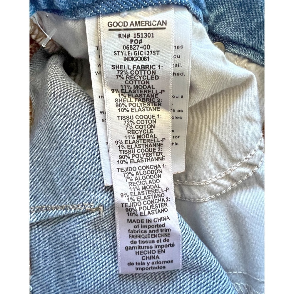 Nwt Good American Icon Mixed Media Denim & Faux Suede Pants In Indigo Western - Picture 10 of 11